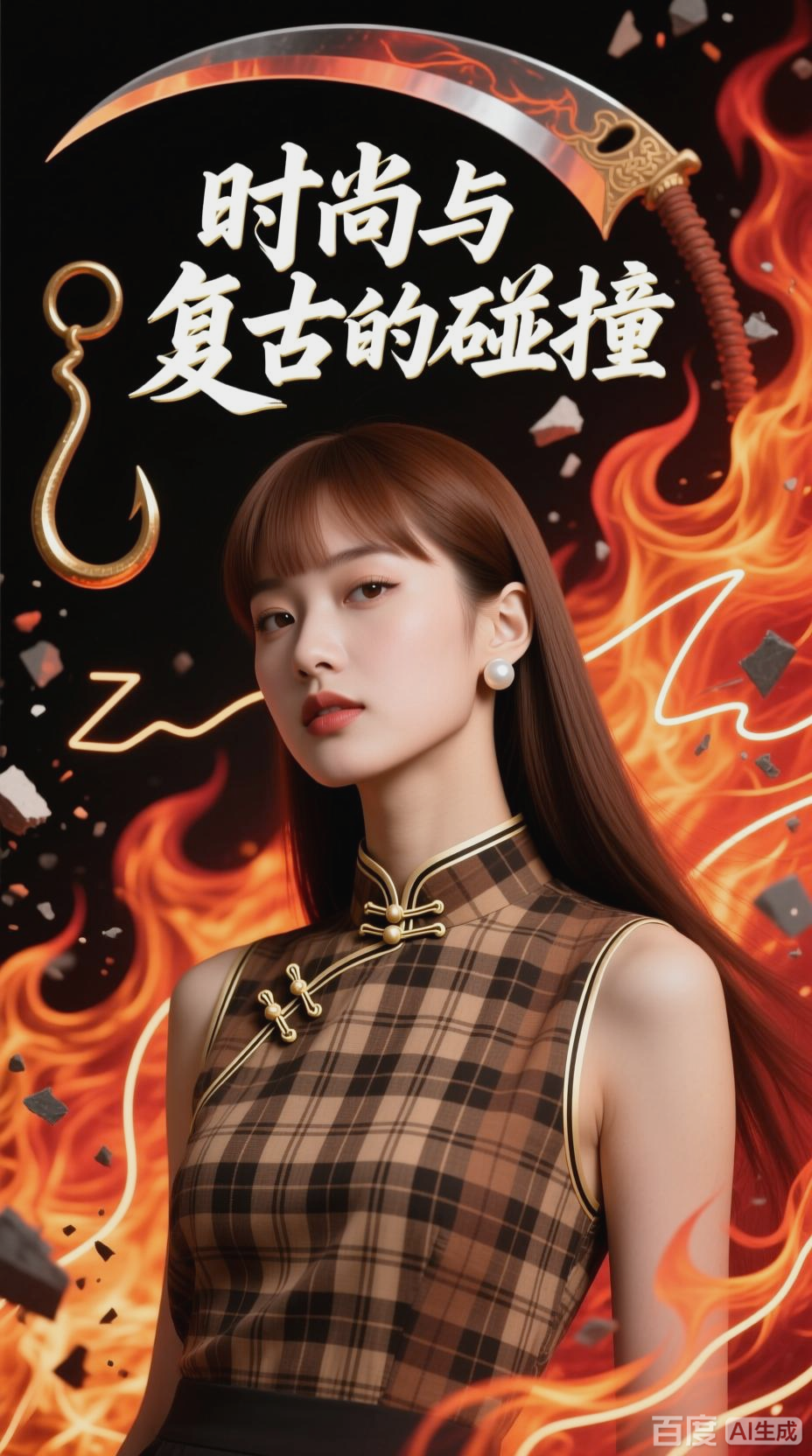 近代风时尚女孩,火焰背景漫画