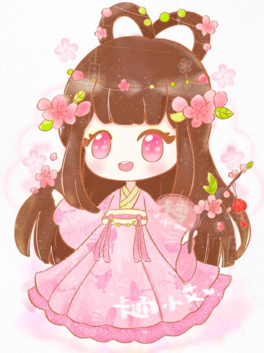花朵拟人 桃花花神 超可爱原创卡通画～