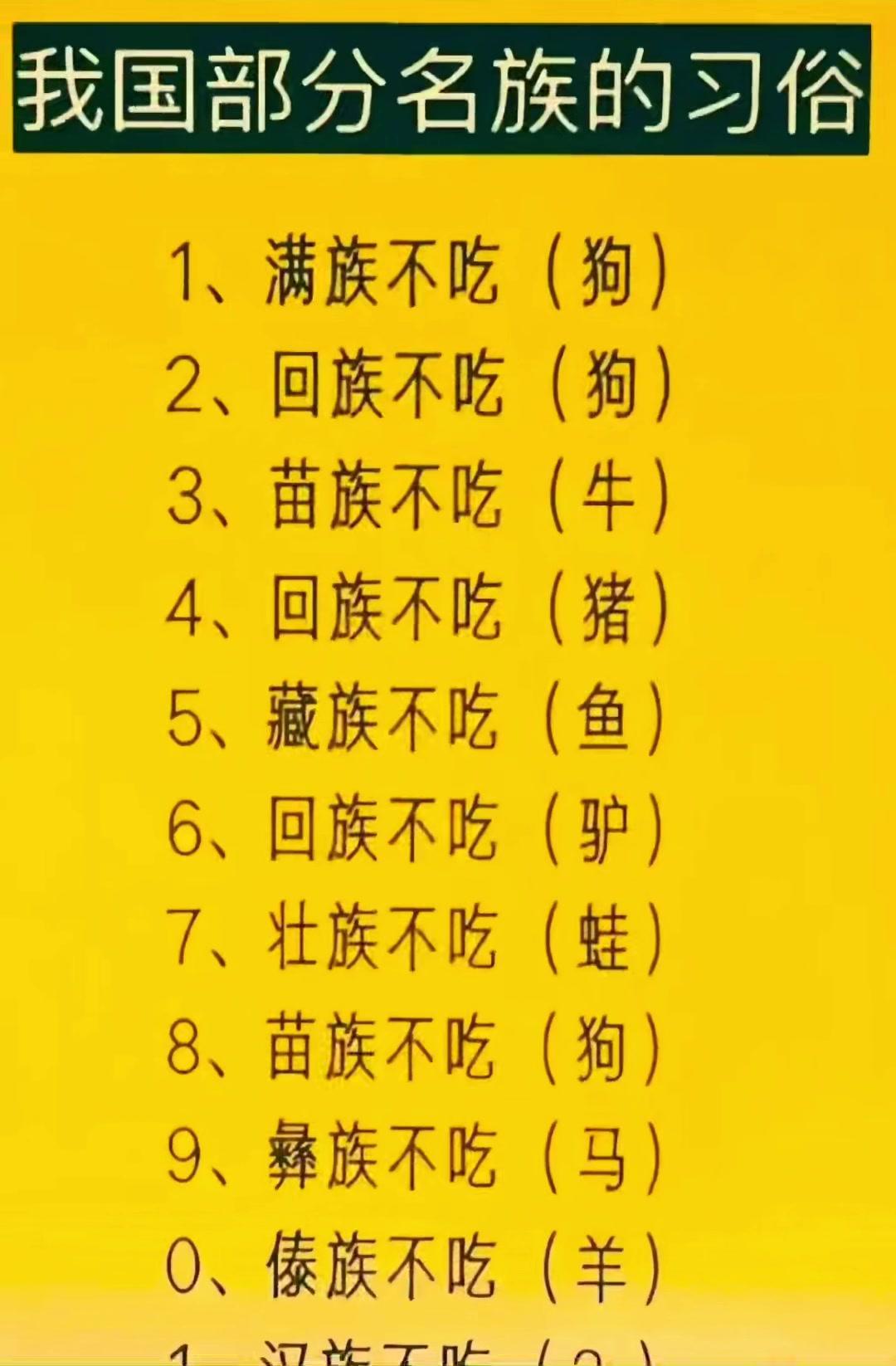 我国部分民族的习俗,汉族不吃什么?民族 汉族 每天跟我涨知识