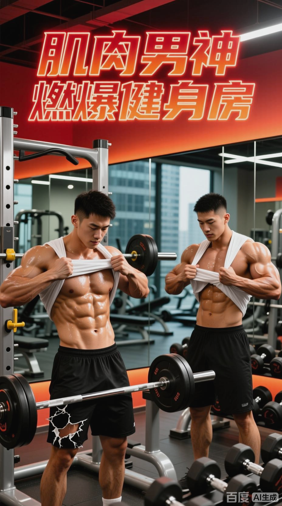 肌肉男健身房脱衣秀