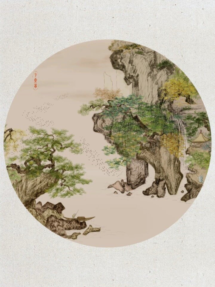 新国风,彩墨-水墨插画,高清国画山水头像