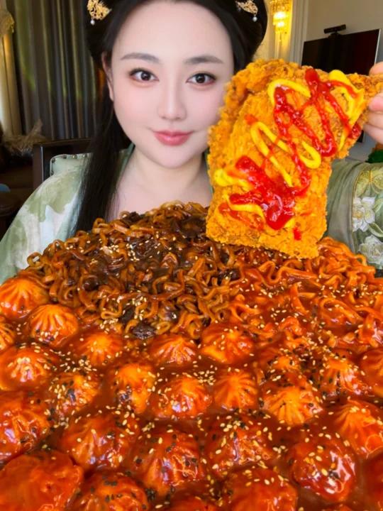 酱多多美食大鸡腿火鸡面炸酱面双拼生煎包