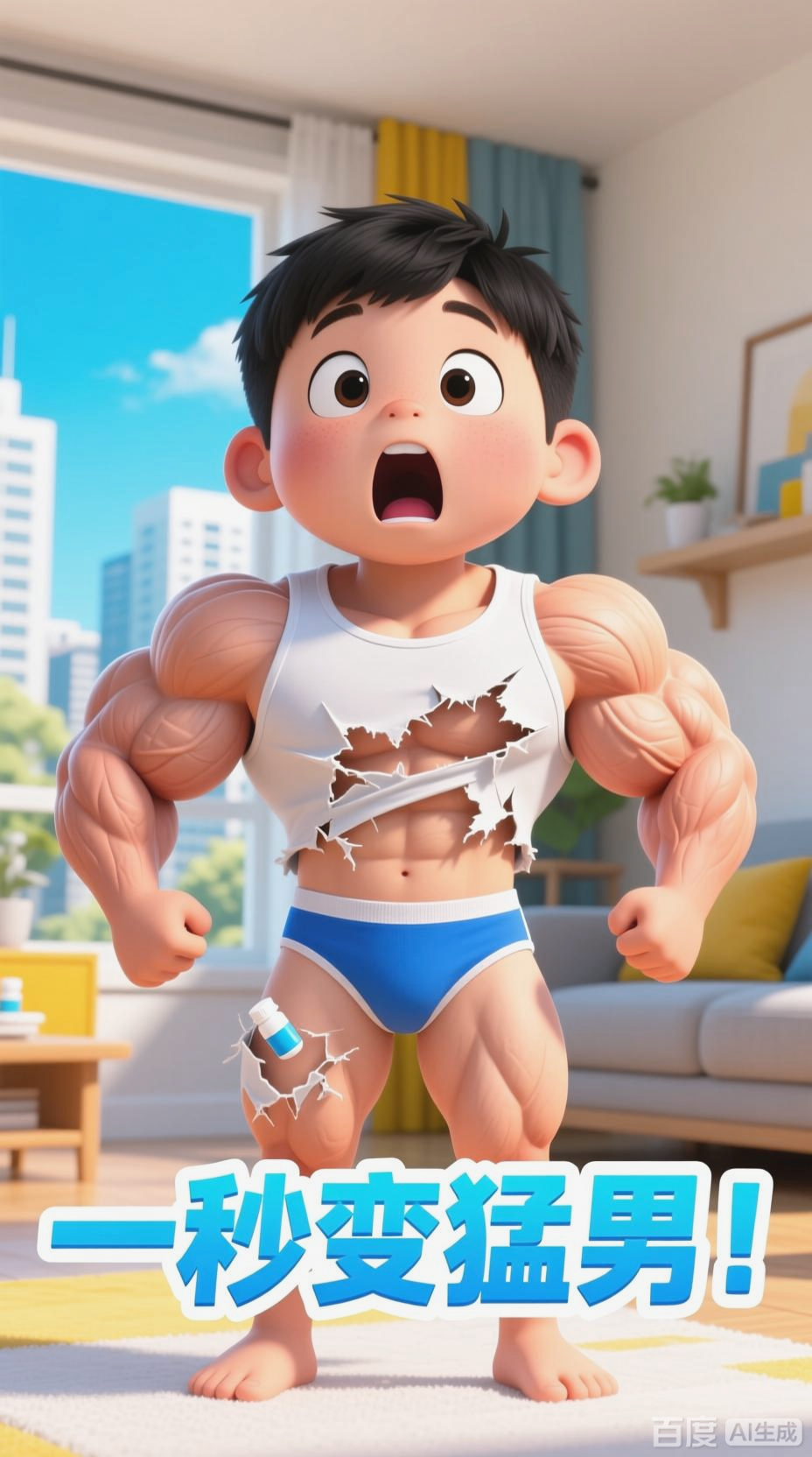 小孩误喝肌肉药水，变身肌肉猛男