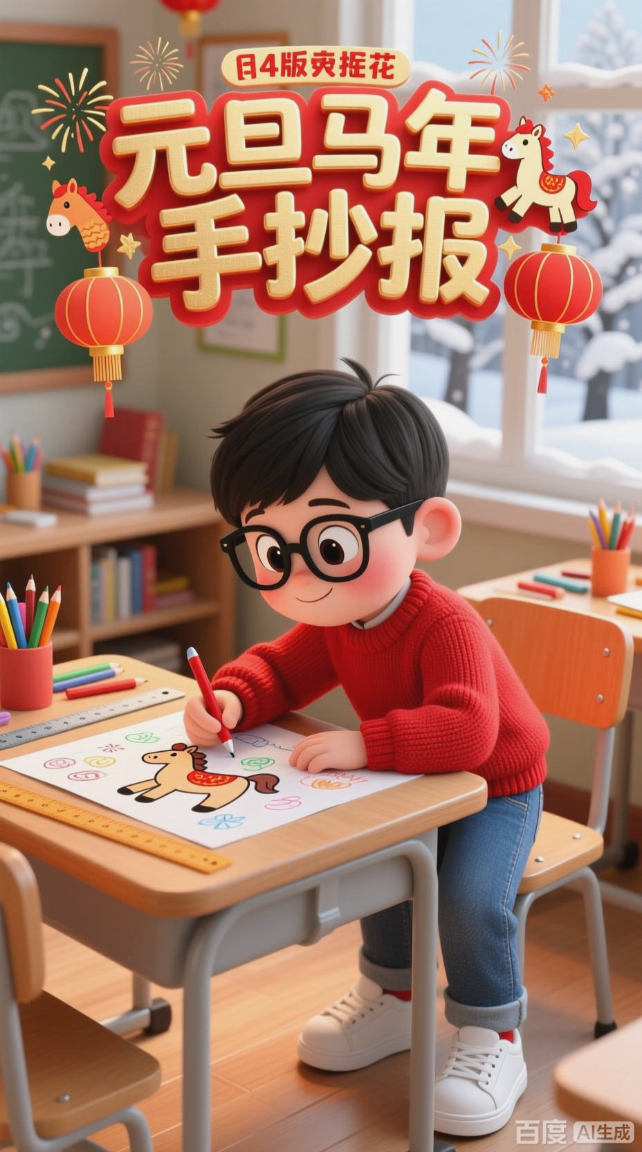 元旦马年手抄报创意展示