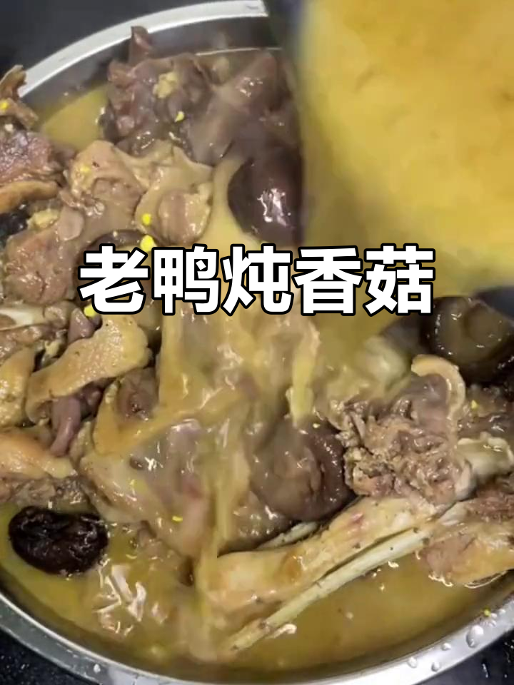 一年老鸭炖香菇,香气扑鼻,家人共享美味时光