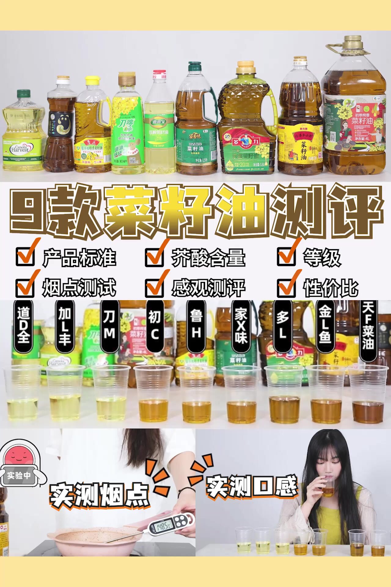 9款菜籽油测评,这几款芥酸高油烟大!