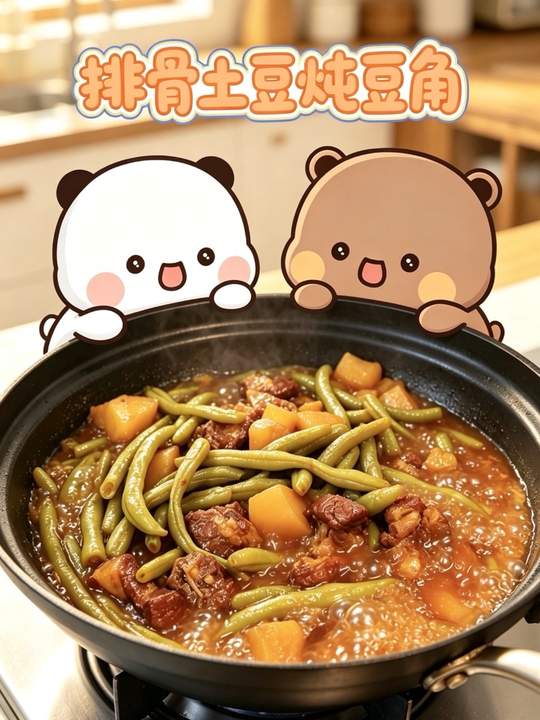 东北排骨土豆炖豆角，一抿脱骨超下饭