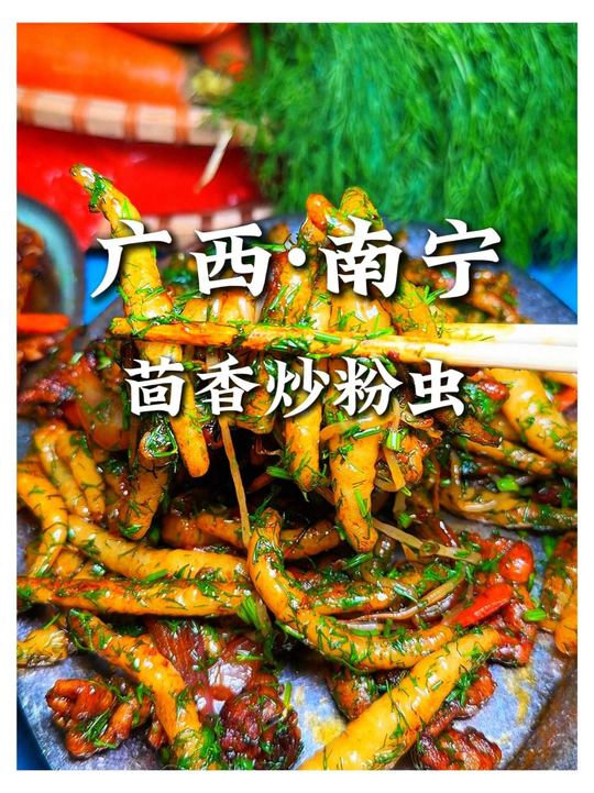 广西老表超幸福!南宁美食茴香炒粉虫超治愈