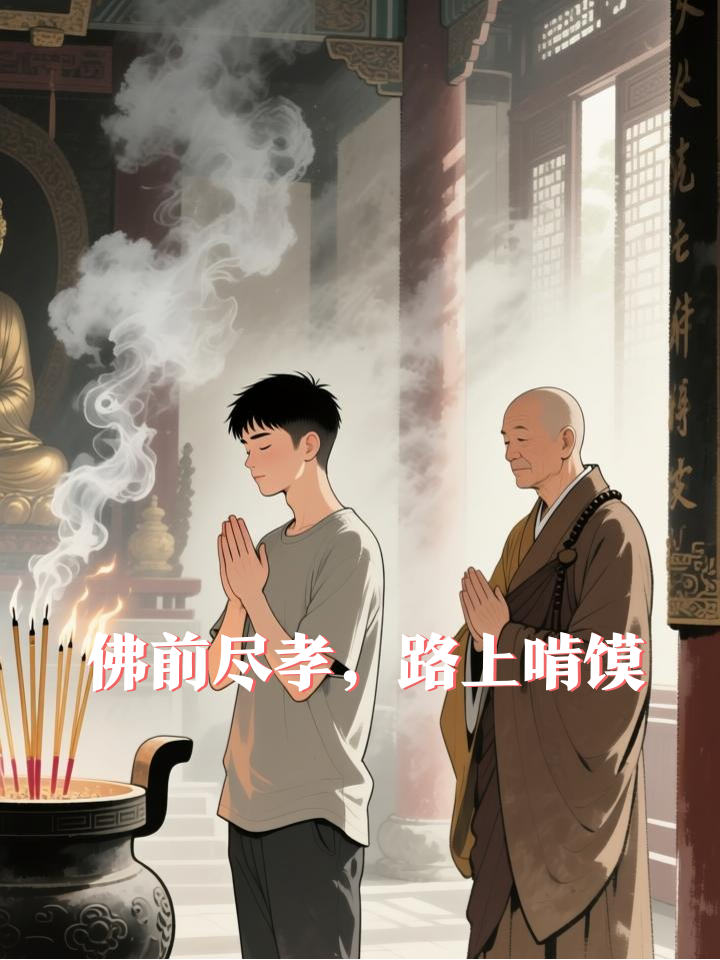 佛前尽孝的父亲与啃馒头的背影