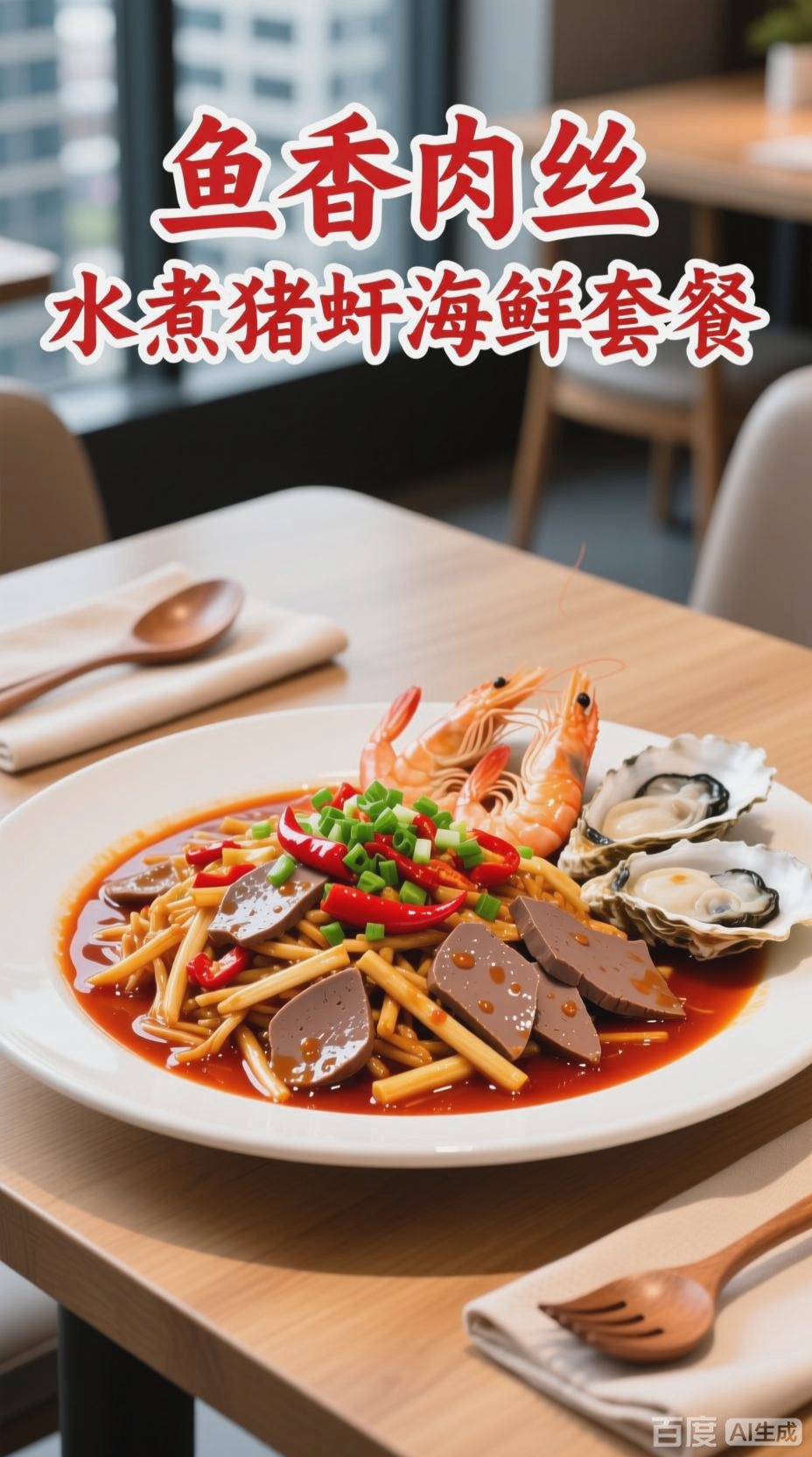 鱼香肉丝水煮猪肝海鲜套餐