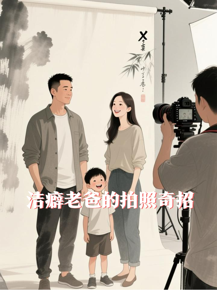 一家三口拍全家福，男子因为有洁癖，为不穿影楼鞋想出奇招！