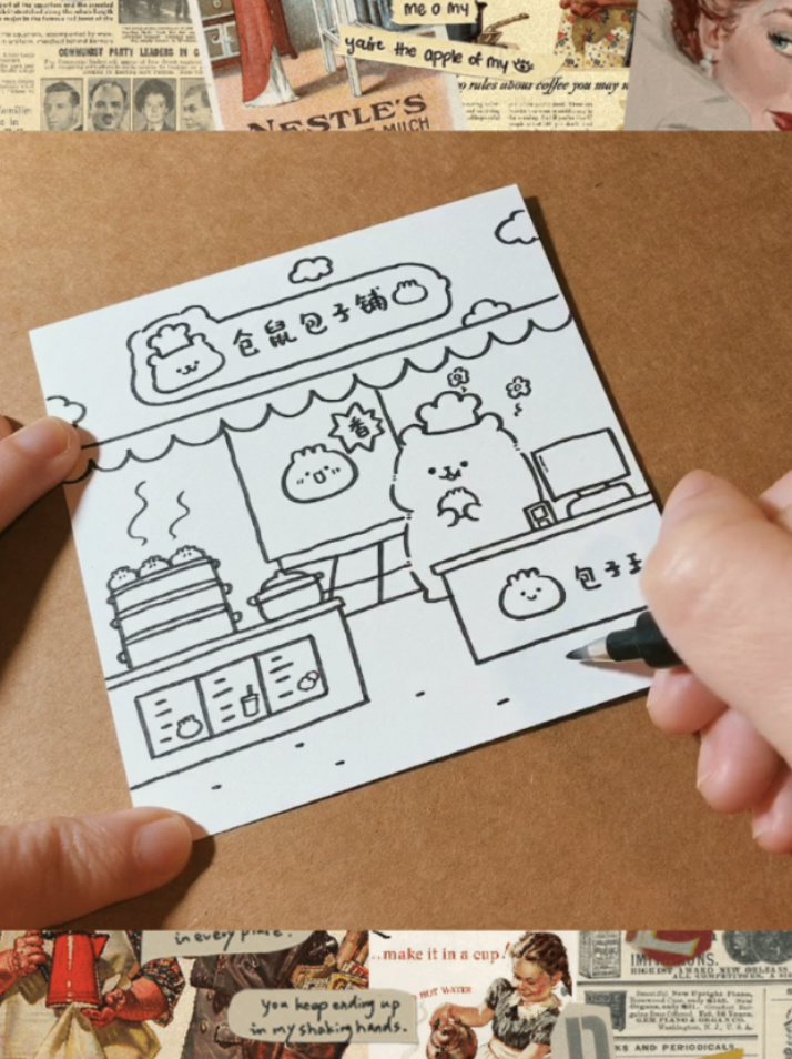 原创简笔画仓鼠包子铺