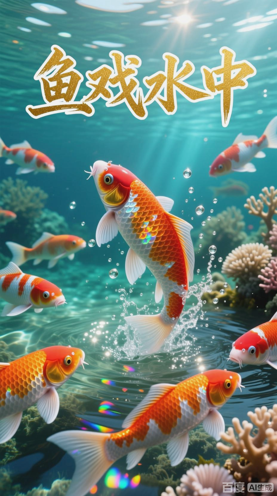 鱼戏水中,自在欢游