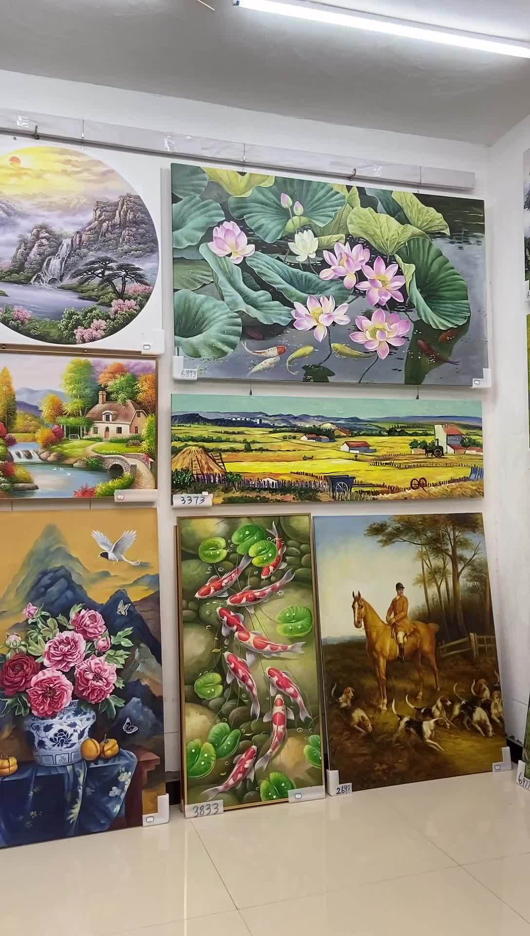 直播高光 画芯手绘写实荷花池锦鲤图寓意和和美美和气生财画芯155*90CM 手绘油画 适合