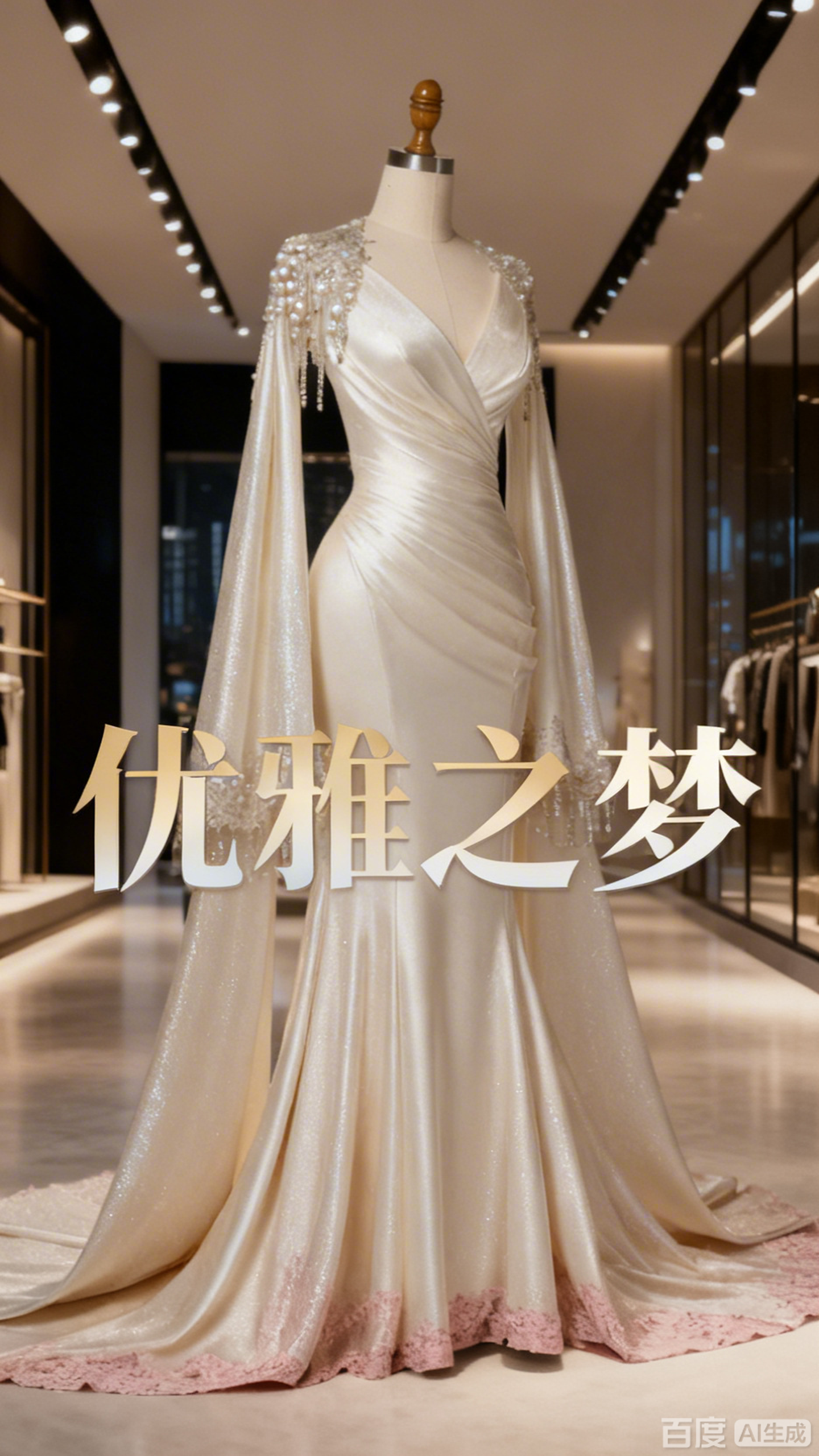 香槟色鱼尾晚礼服，高贵典雅