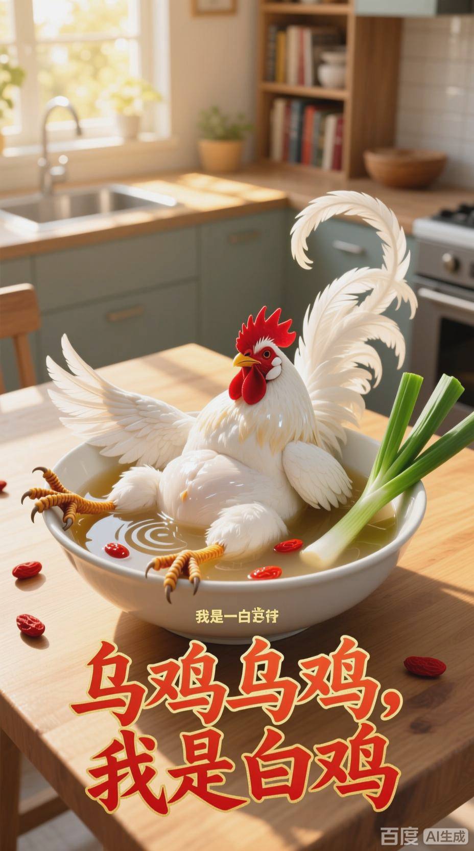 超现实幽默:性感生鸡在清汤中