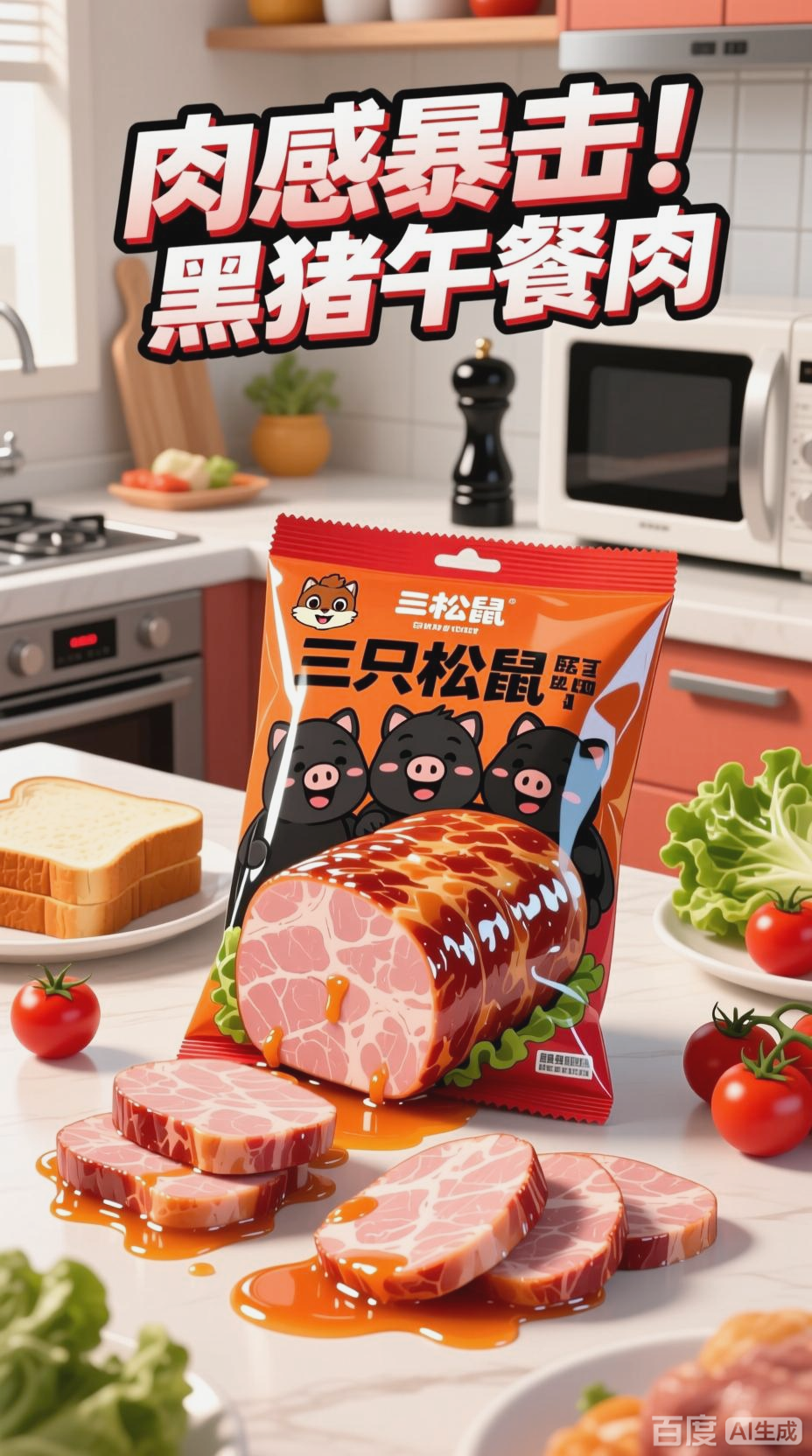 三只松鼠黑猪午餐肉,肉感暴击