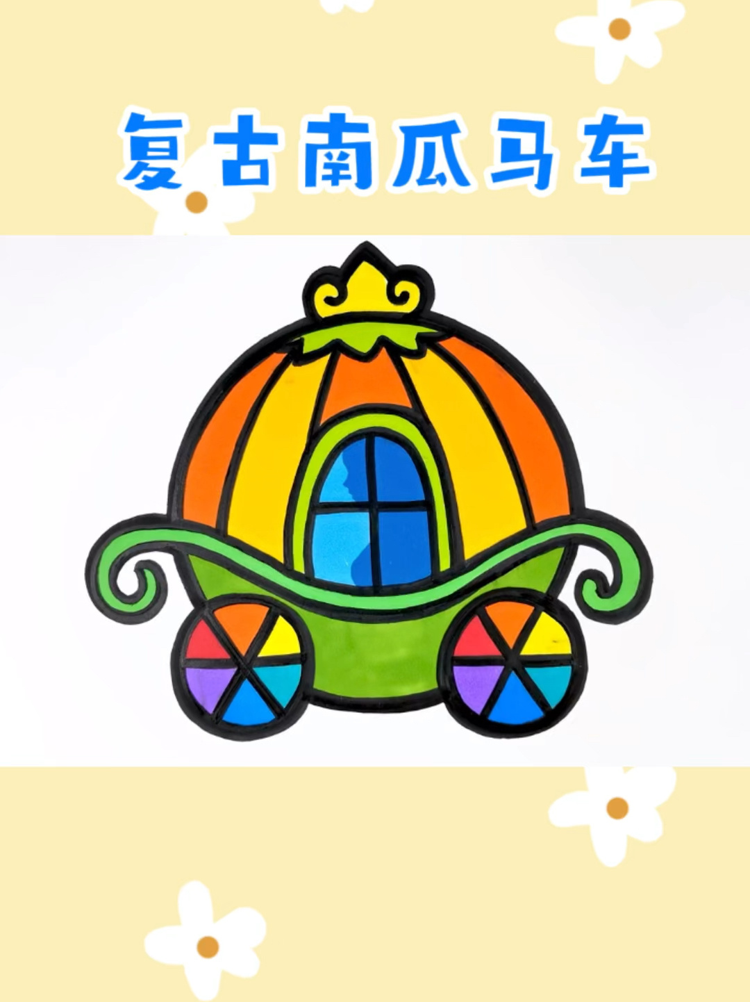 复古南瓜马车创意简笔画 儿童画涂色