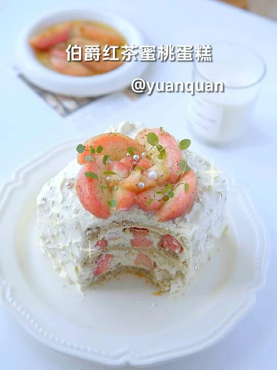 伯爵红茶蜜桃蛋糕一口清新茶果香～超赞