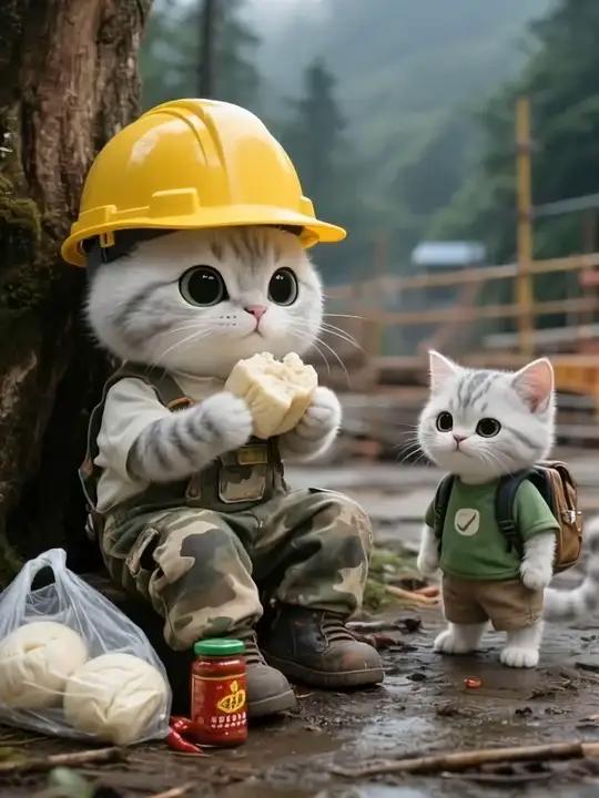 吃午饭遇到饿肚子小猫,没想到是这样 原来它吃馒头,只是为了给我盒饭