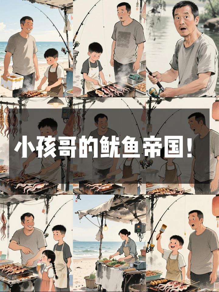 13岁小孩哥烤鱿鱼反套路大叔，一句“我是董事长”笑翻全网