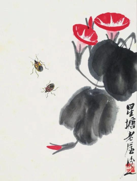 齐白石年轻时画精细的草虫后期画大写意花卉