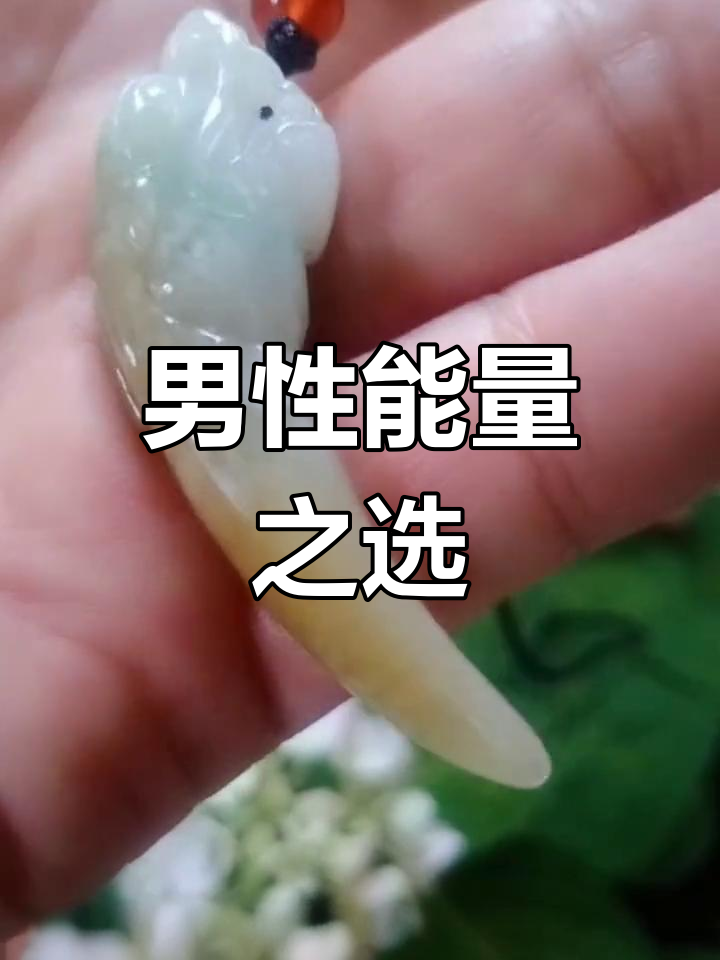 龙牙吊坠,翡翠三色巧雕,象征男性力量与坚韧