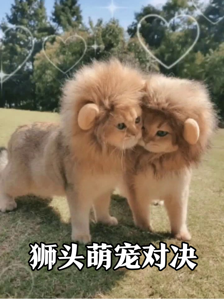 猫咪戴狮子头套反差萌,张嘴喊口号vs生无可恋脸