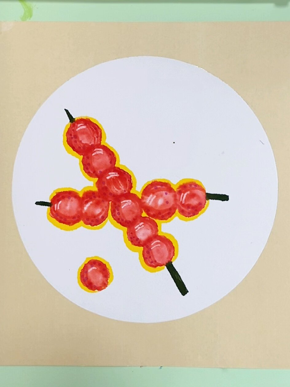 用水彩笔这样画冰糖葫芦超简单,幼儿国画风