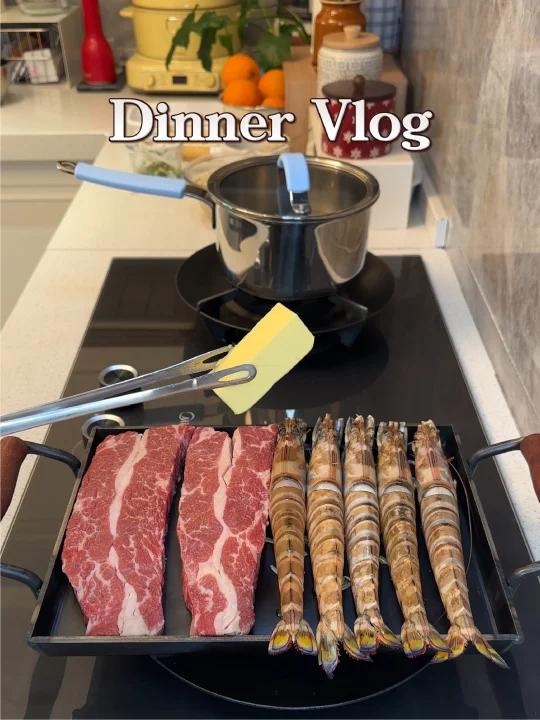 在家吃牛小排大虾牛肉粿条汤太惬意了