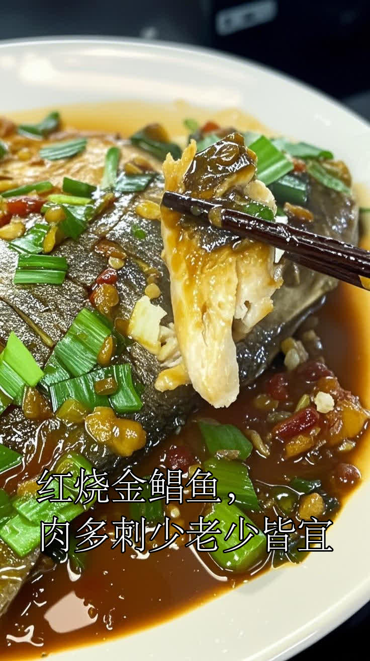 红烧金鲳鱼,肉多刺少老少皆宜