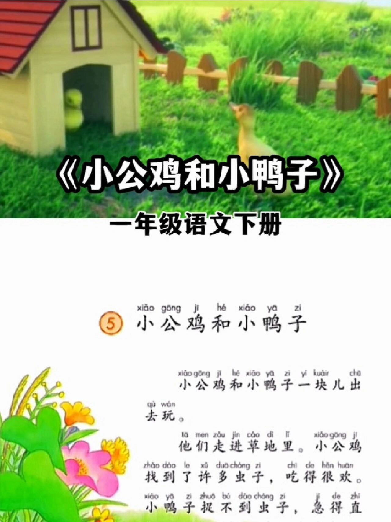 一年级语文下册《小公鸡和小鸭子》课文朗读