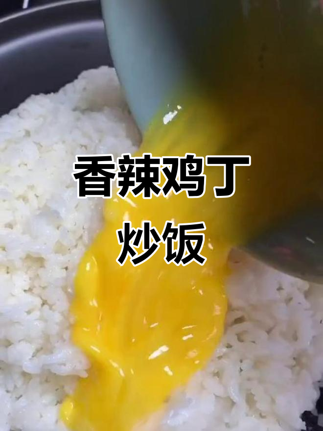 蛋液火腿炒饭,辣酱芝麻小葱花点缀,简单又美味