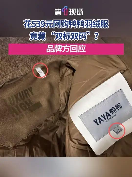 花539元网购鸭鸭羽绒服，竟藏 “双标双码”？品牌方回应：并非两个商标，其中一个为设计元素