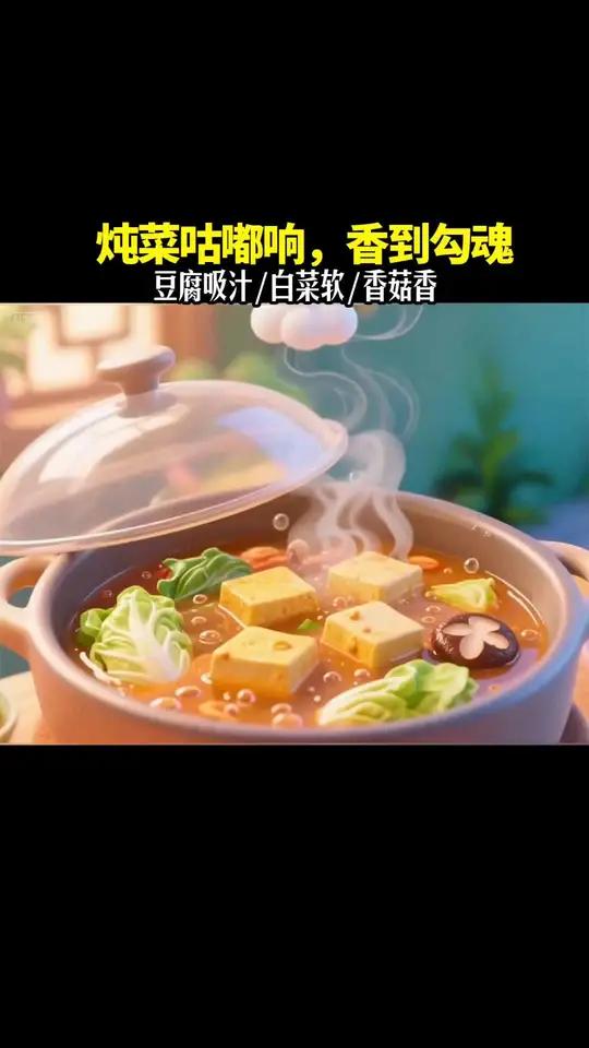 炖菜咕嘟响,香到勾魂!豆腐白菜香菇齐飘香 家常菜教程好香啊吃美食视频健康生活