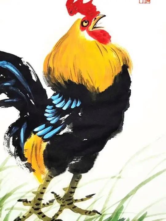 国画大公鸡 雄鸡一唱天下白上热门写意花鸟传统文化中国画大公鸡