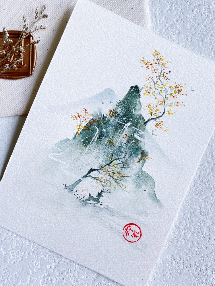 水彩|国风系列山水-冬