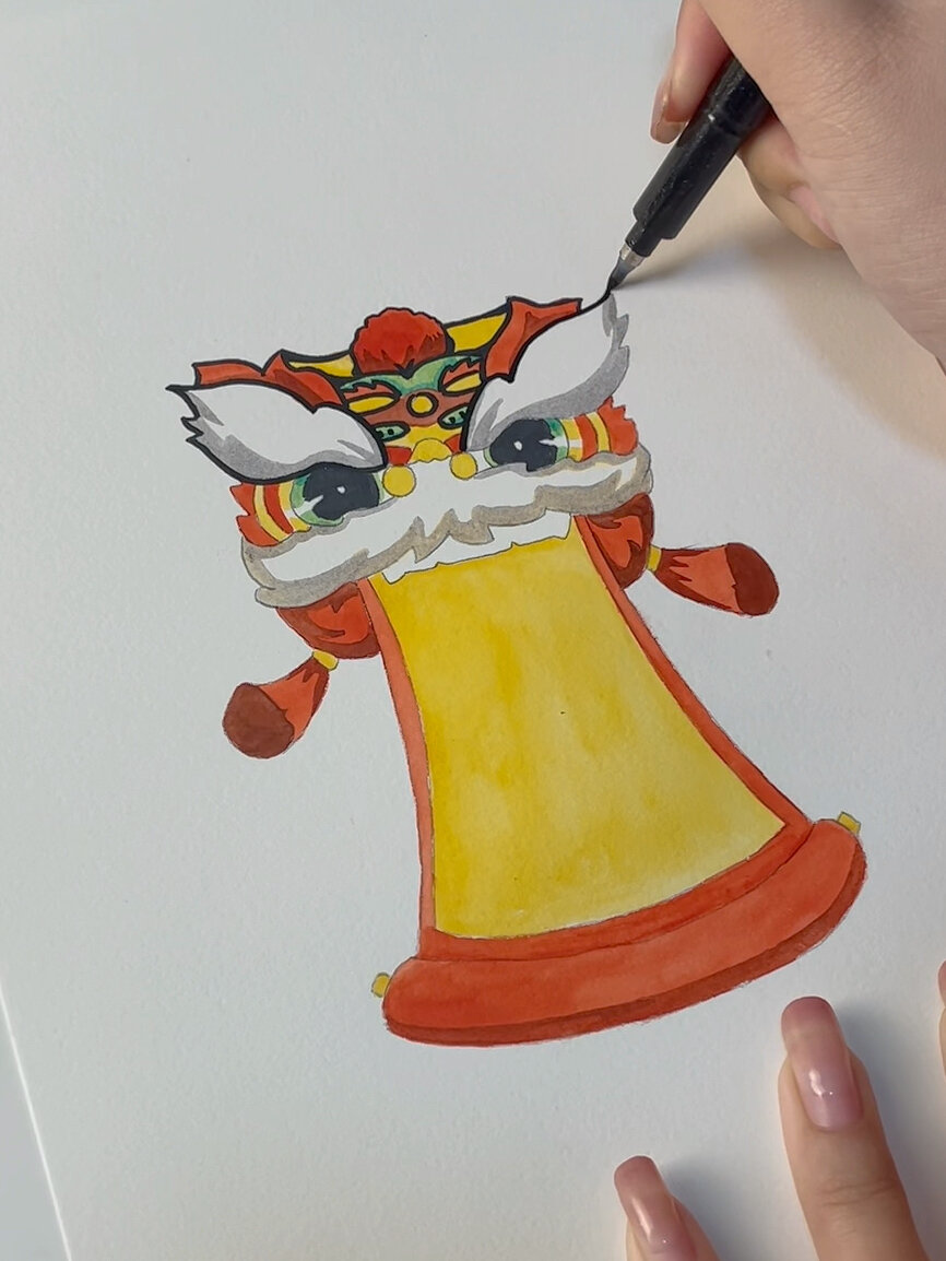 中国风|元旦新年手绘|醒狮元素