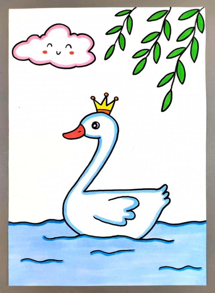 教你用数字“2”画一只漂亮的白天鹅,简单好看