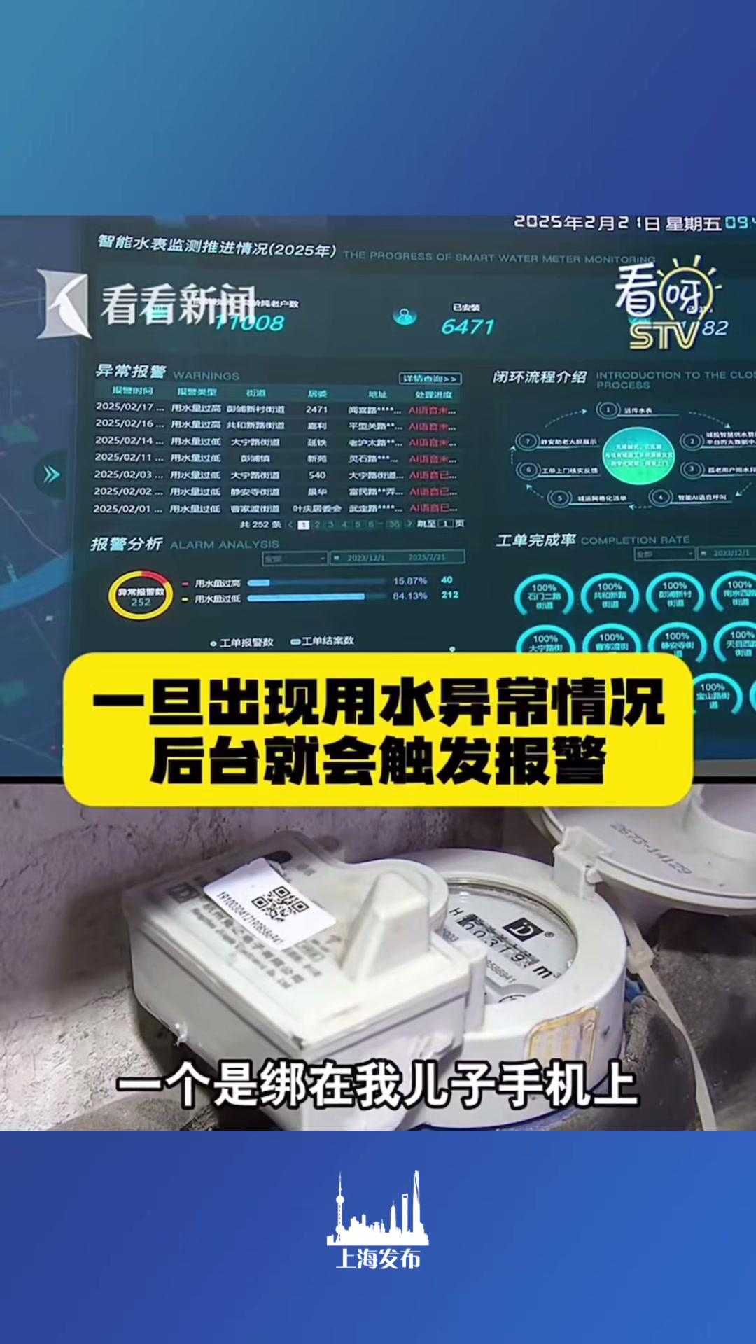 上海2025年计划为3万户特殊困难老年人家庭安装智能水表。一旦发现用水异常情况,后台就会触