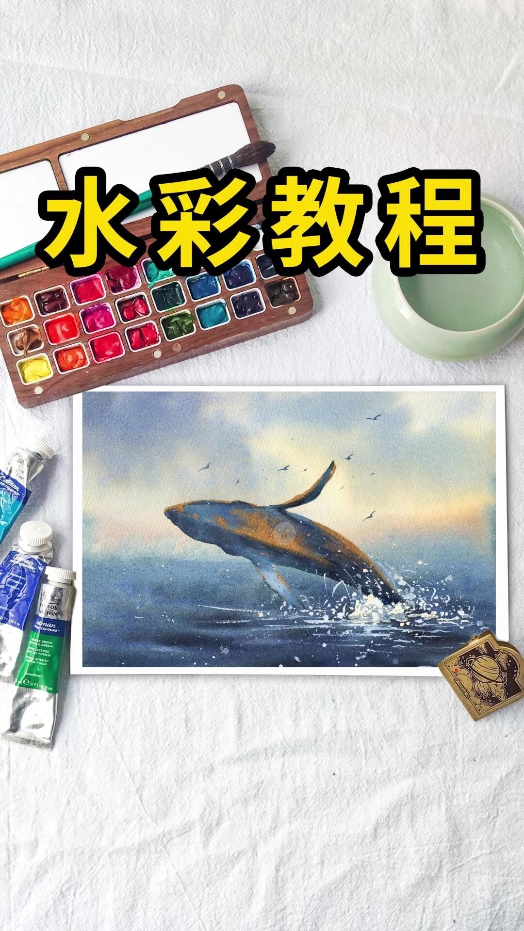水彩教程·优雅出水的鲸鱼