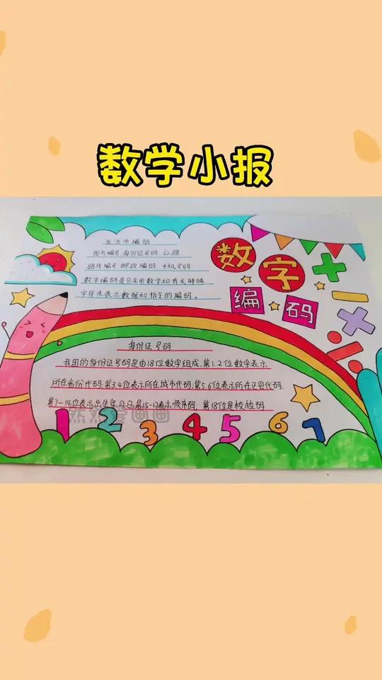 数字编码内容手抄报,有黑白线稿可打印 手抄报模板 数学小报 用尺子画手抄报