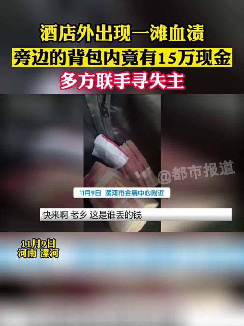 漯河好网民「路边捡到15万现金多方寻主人」11月9日,河南漯河某酒店工作人员在日常巡视时,