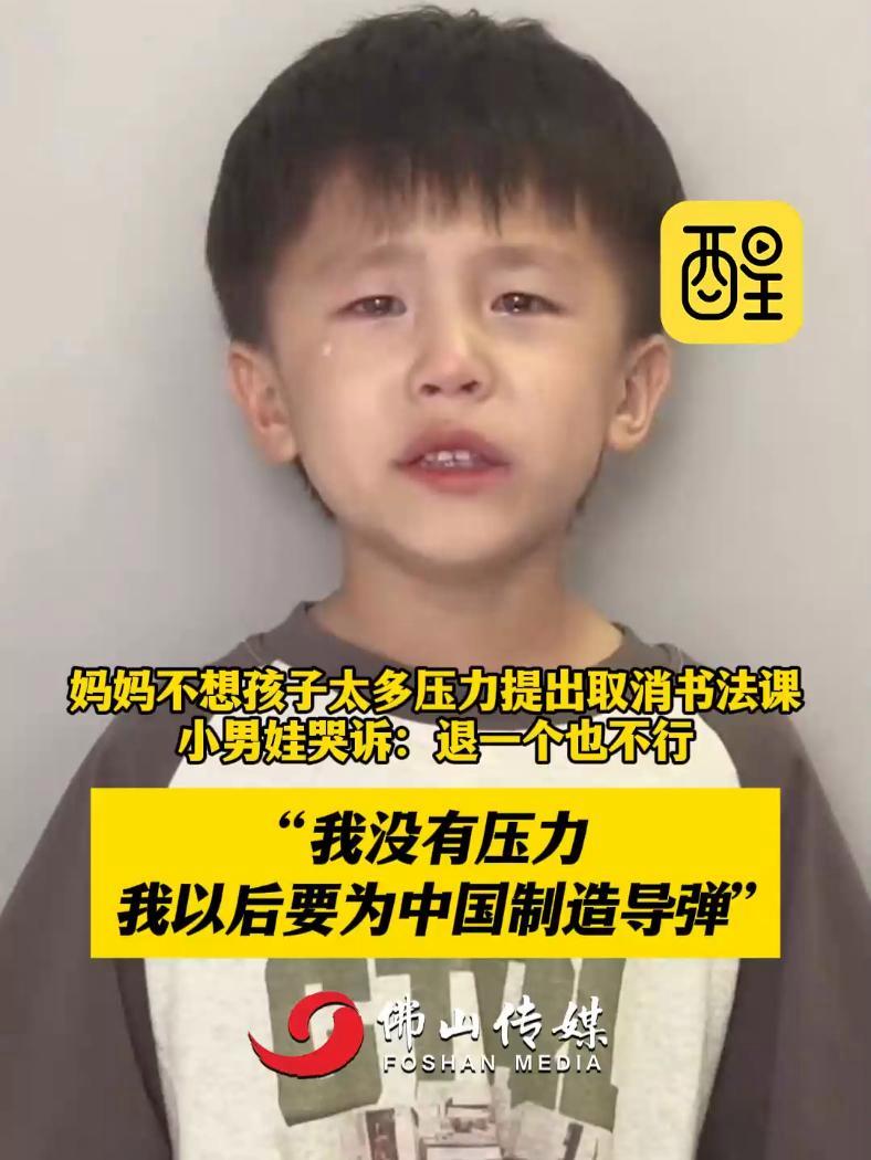 妈妈不想孩子太多压力提出取消书法课,小男娃哭诉:退一个也不行 “我没有压力 我以后要为中国