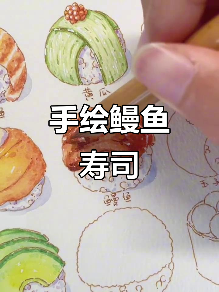 轻松学会鳗鱼寿司手绘技巧,钢笔淡彩教程