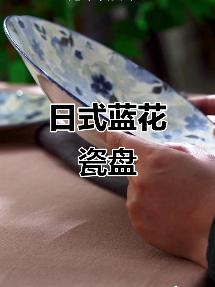 蓝色小花陶瓷盘,日式风格,精致餐具