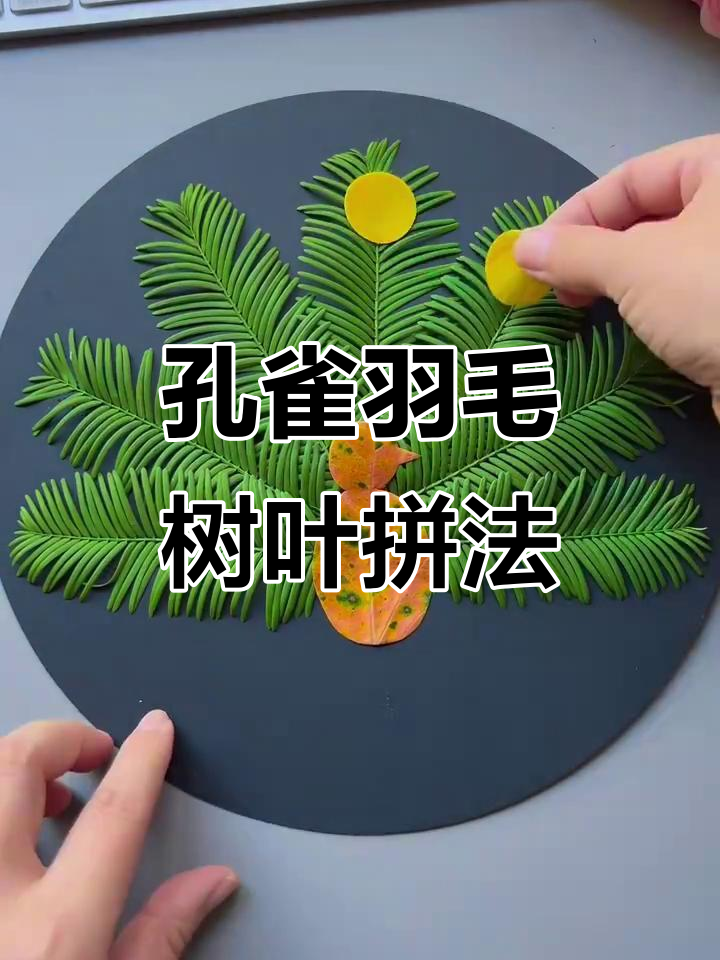 树叶贴画:孔雀开屏,展现自然之美