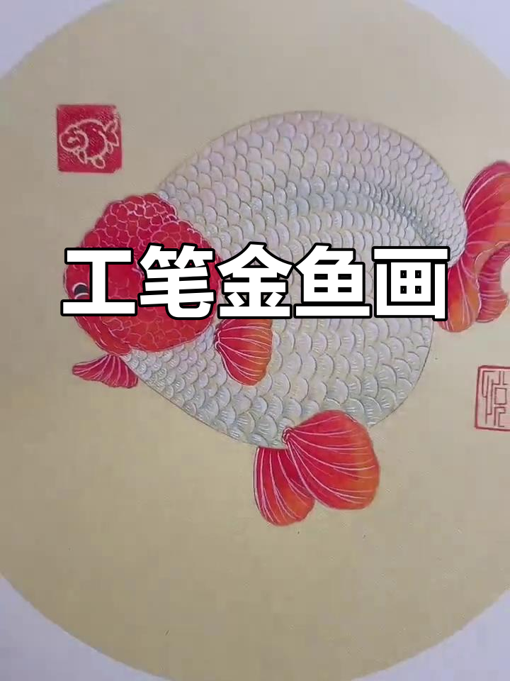 兰寿金鱼工笔画,齐腮十二红细节展示
