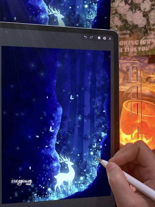 画世界pro零基础教程，蓝色系秘境小鹿临摹参考，一起来画画吧