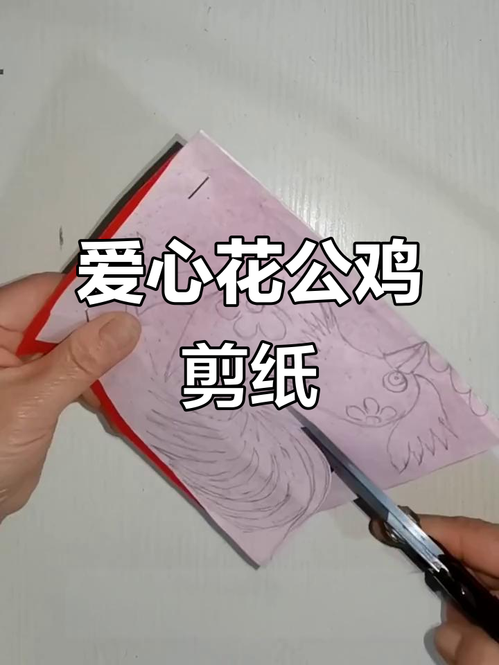 手工剪纸:爱心花公鸡,传承中国传统文化